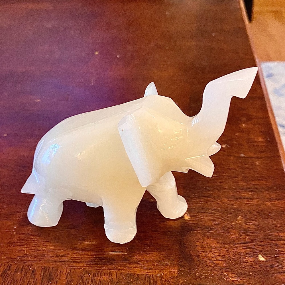 Vintage Carved White Onyx Elephant Figurine